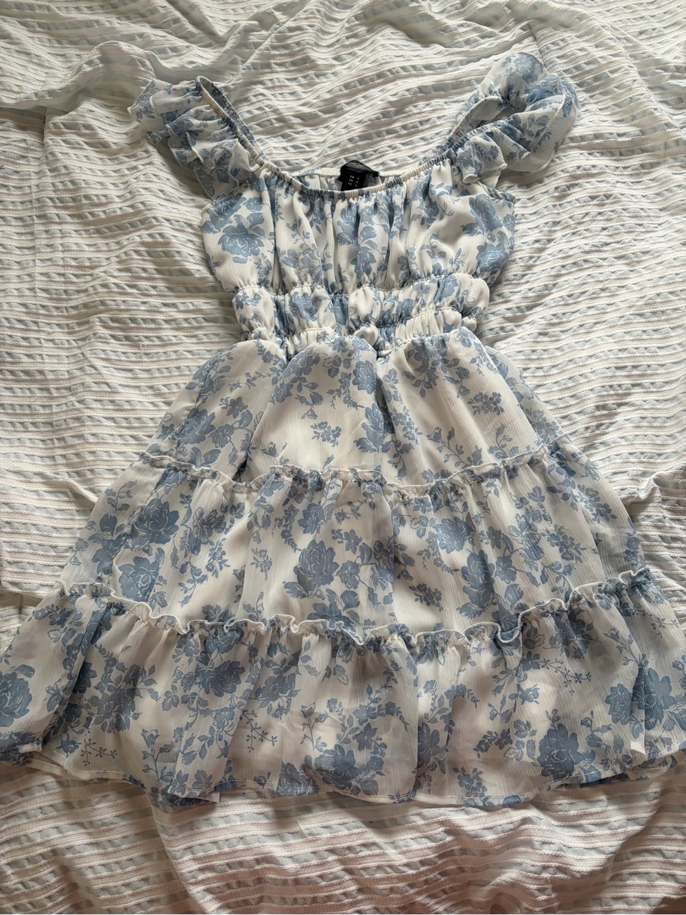 Blue Floral Ruffle Tiered Dress